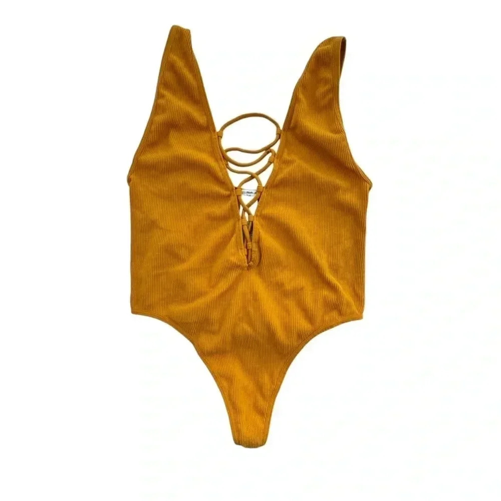 Forever 21 Mustard Yellow Bodysuit with Chest Cut Out Detail. size Medium